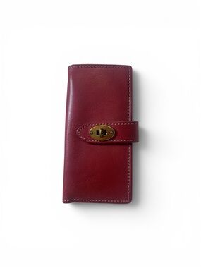 FOSSIL Austin Red Leather Bifold Wallet Slim Turnlock